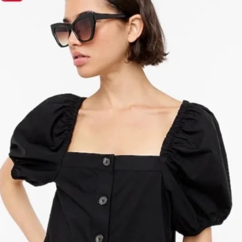 J. Crew Black Short Balloon Sleeve Midi Dress